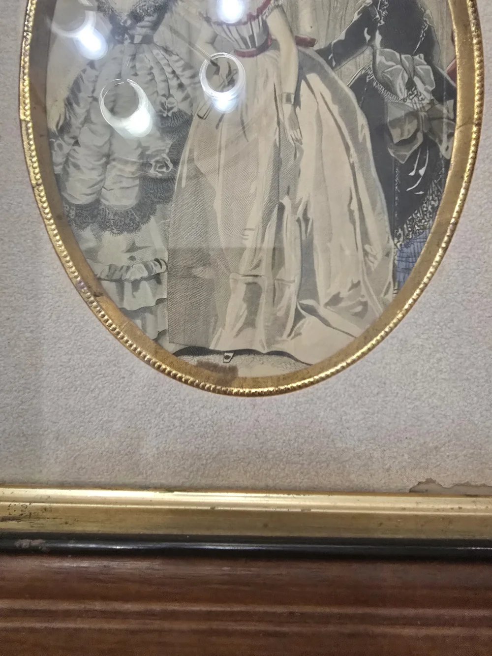 Antique Victorian French Fashion Plate Print - Framed Gilt & Dark Wood - Vintage
